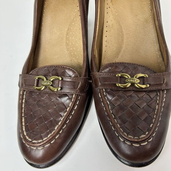 Circa Joan & David Brown Leather Woven Vamp Loafer Style Pumps Size 10M - Picture 6 of 13